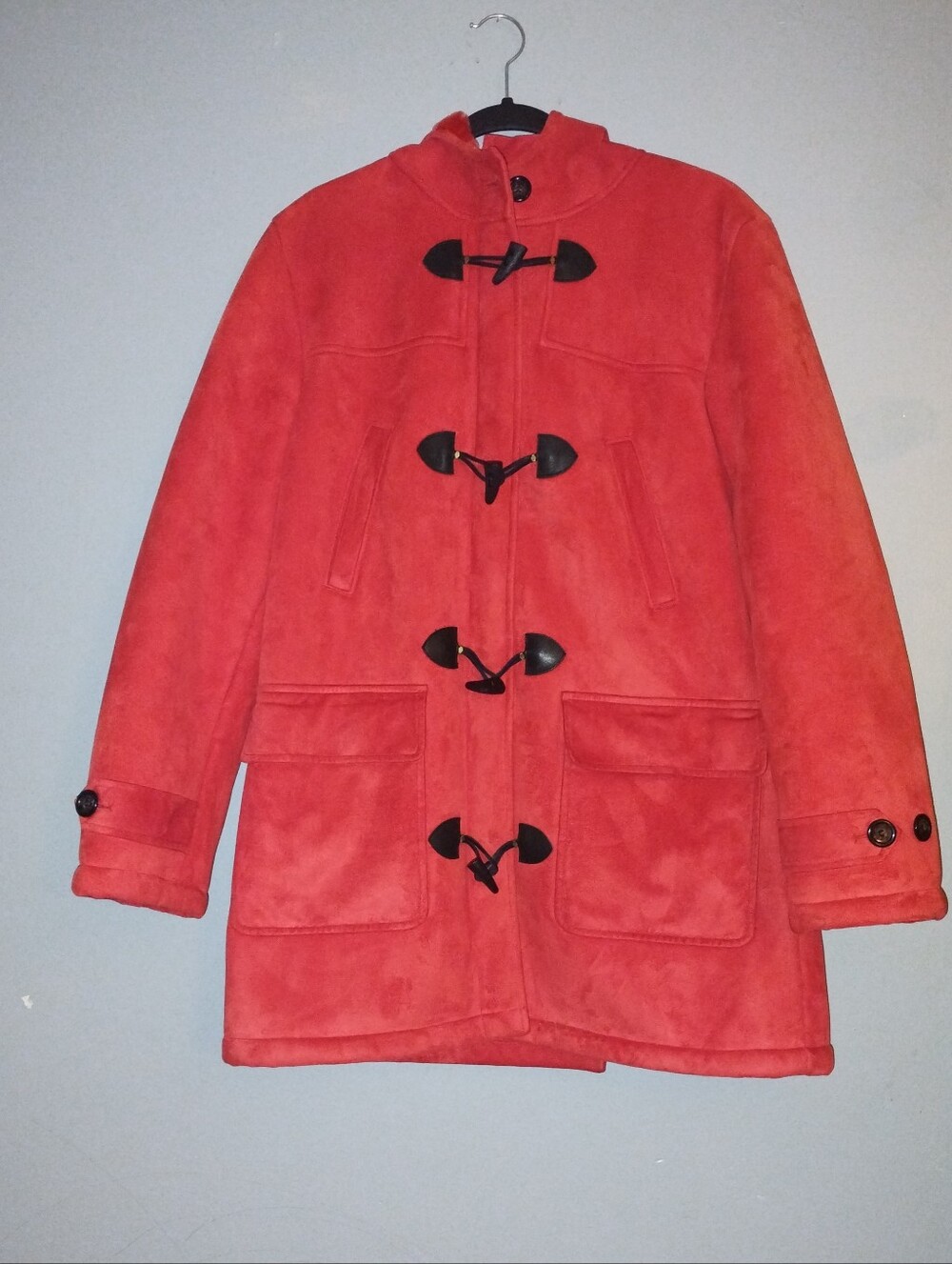 Jones New York Coral-Red Toggle Hooded Pea Coat